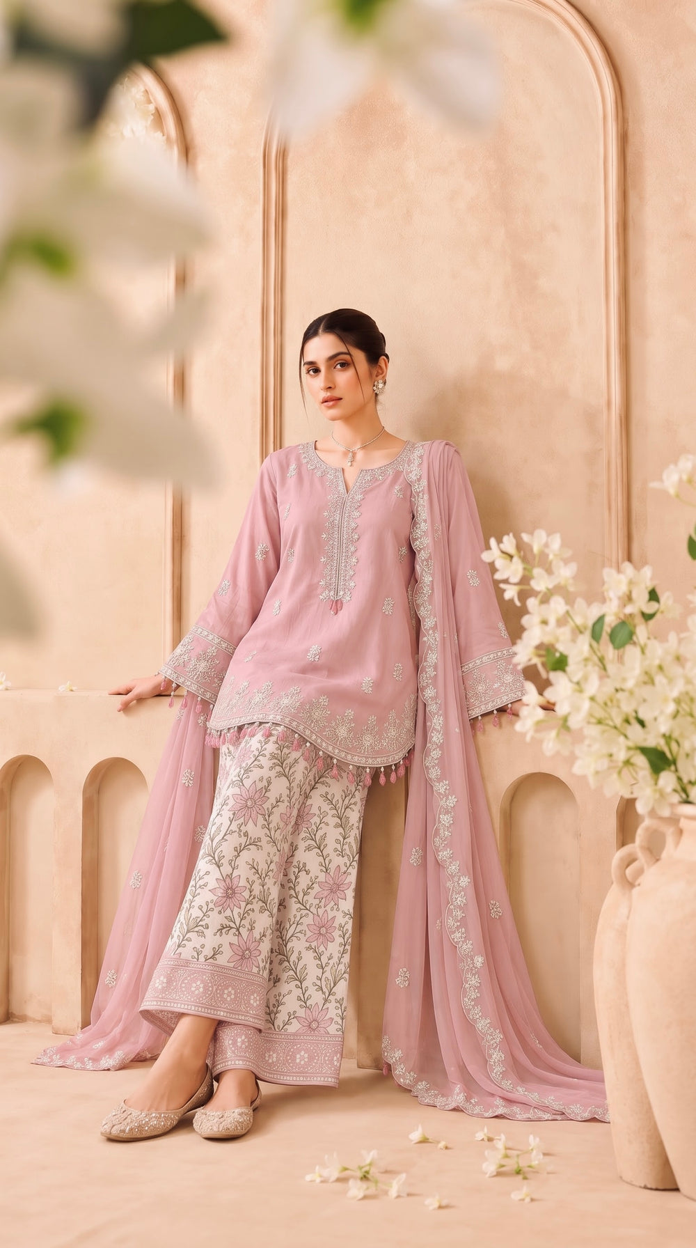 Zariya | 3-Piece-Suit Viscose Embroidery Collection | Blush Rose