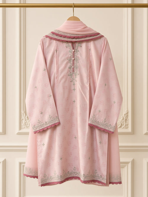 Élan Blush Pink embroidered 3-piece viscose jacquard suit by Moosani Studio