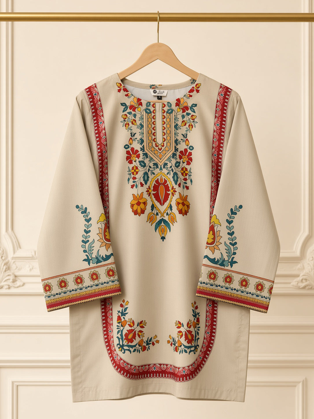 Beige Motif Swiss Lawn 2-piece women's co-ord set by Moosani Studio