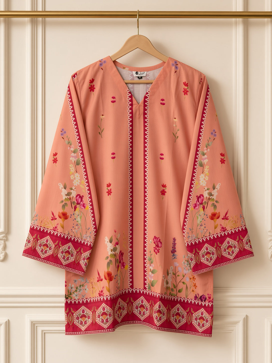 Peach Flower Swiss Lawn 2-piece women's co-ord set by Moosani Studio