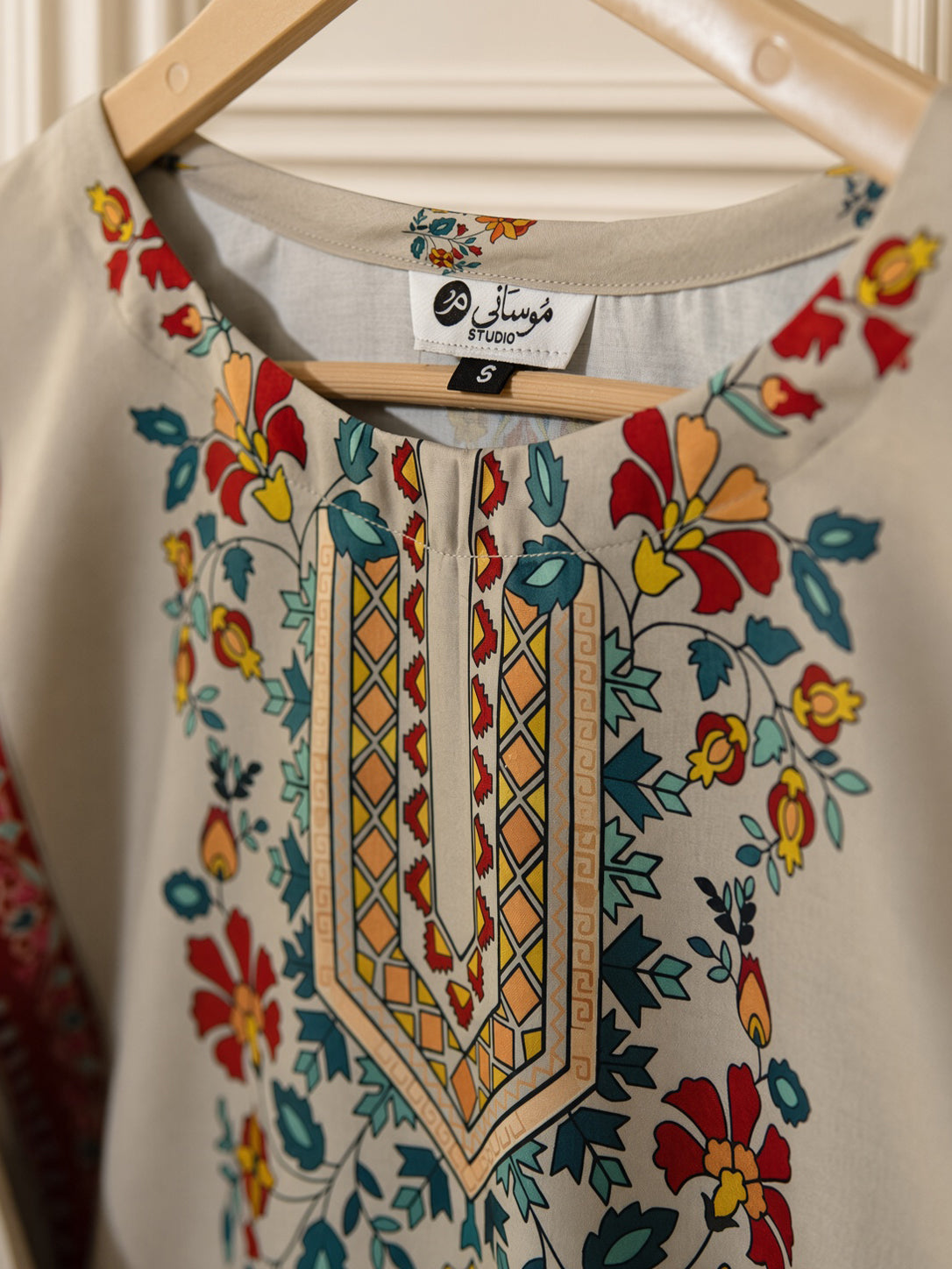 Beige Motif Swiss Lawn 2-piece women's co-ord set by Moosani Studio