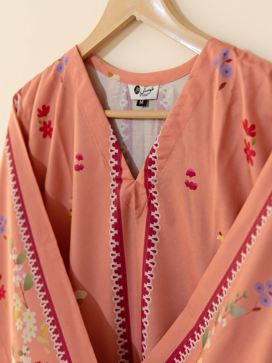 Peach Flower Swiss Lawn 2-piece women's co-ord set by Moosani Studio