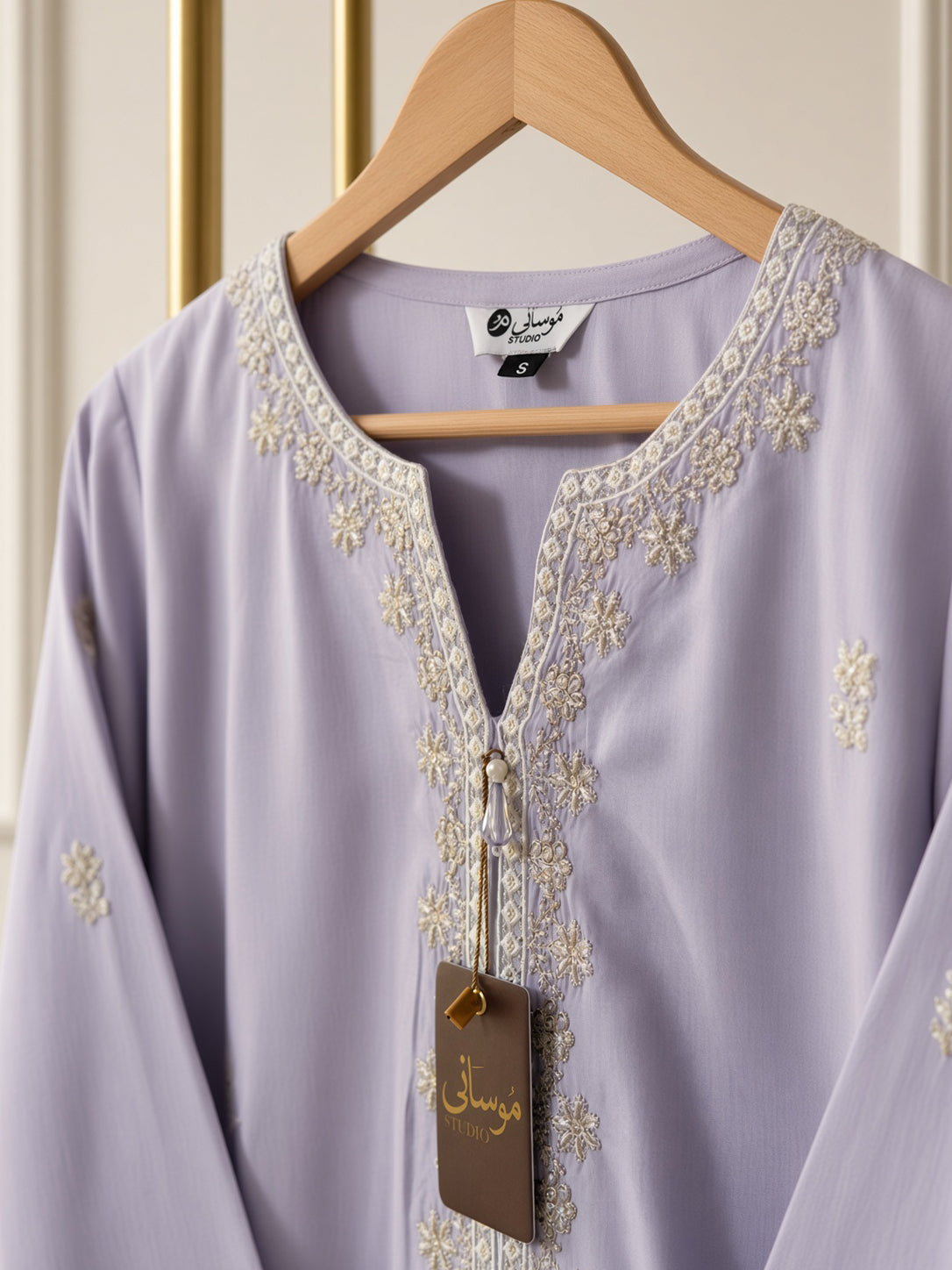 Zariya Lavender Mist viscose embroidered 3-piece stitched suit by Moosani Studio