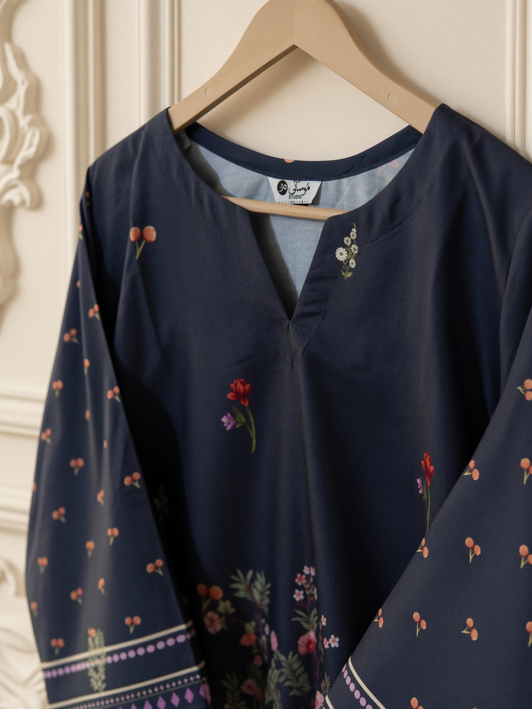 Navy Floral Swiss Lawn 2-piece women's co-ord set by Moosani Studio