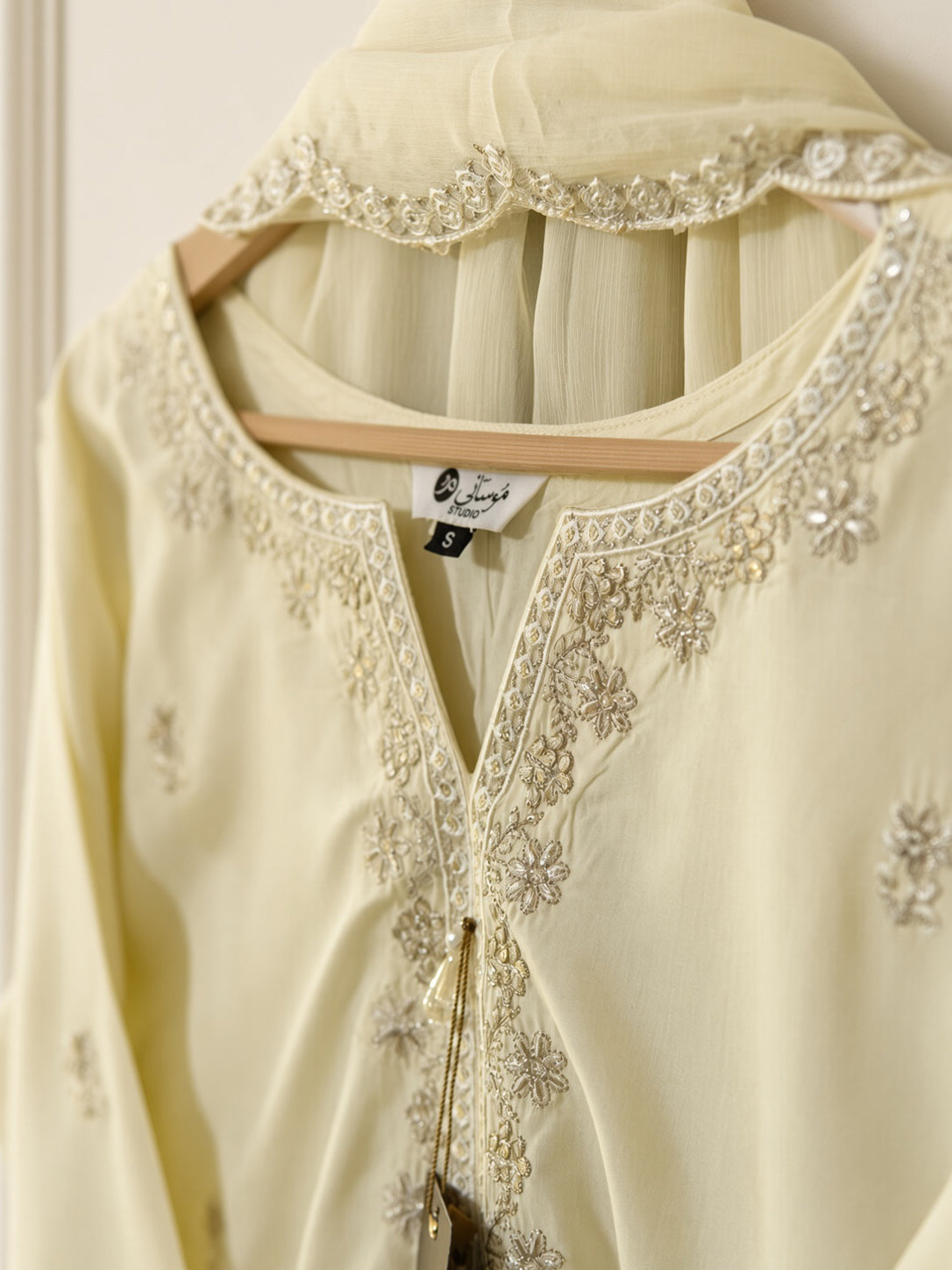Zariya Butter Cream viscose embroidered 3-piece stitched suit by Moosani Studio