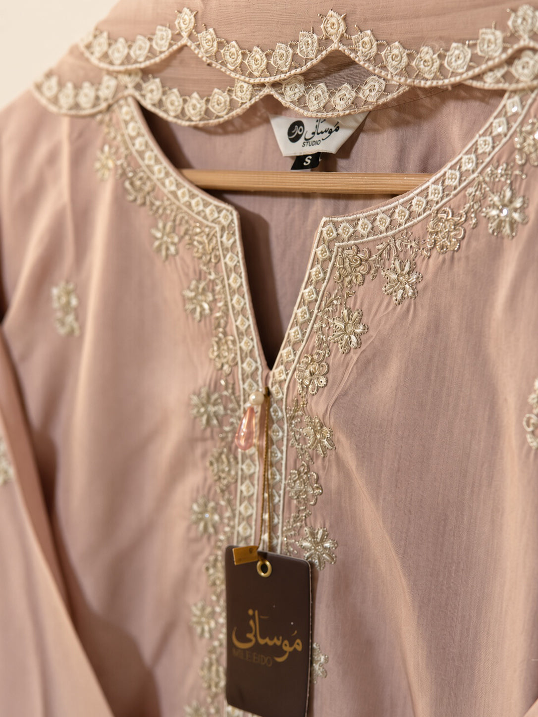 Zariya Blush Rose viscose embroidered 3-piece stitched suit by Moosani Studio