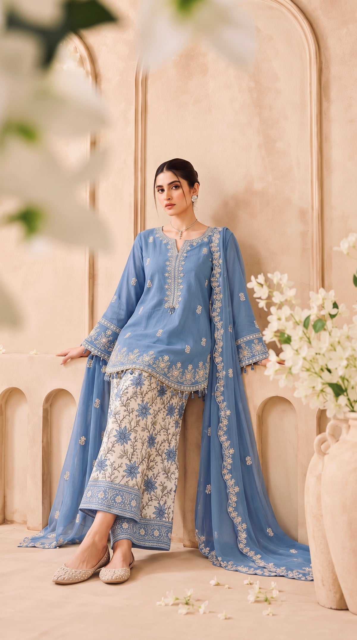 Zariya | 3-Piece-Suit Viscose Embroidery Collection | Sky Bloom