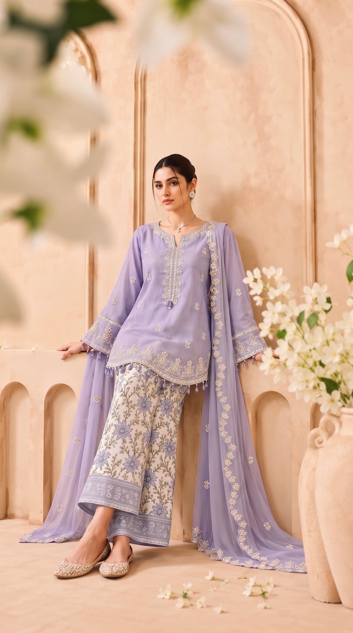 Zariya | 3-Piece-Suit Viscose Embroidery Collection | Lavender Mist
