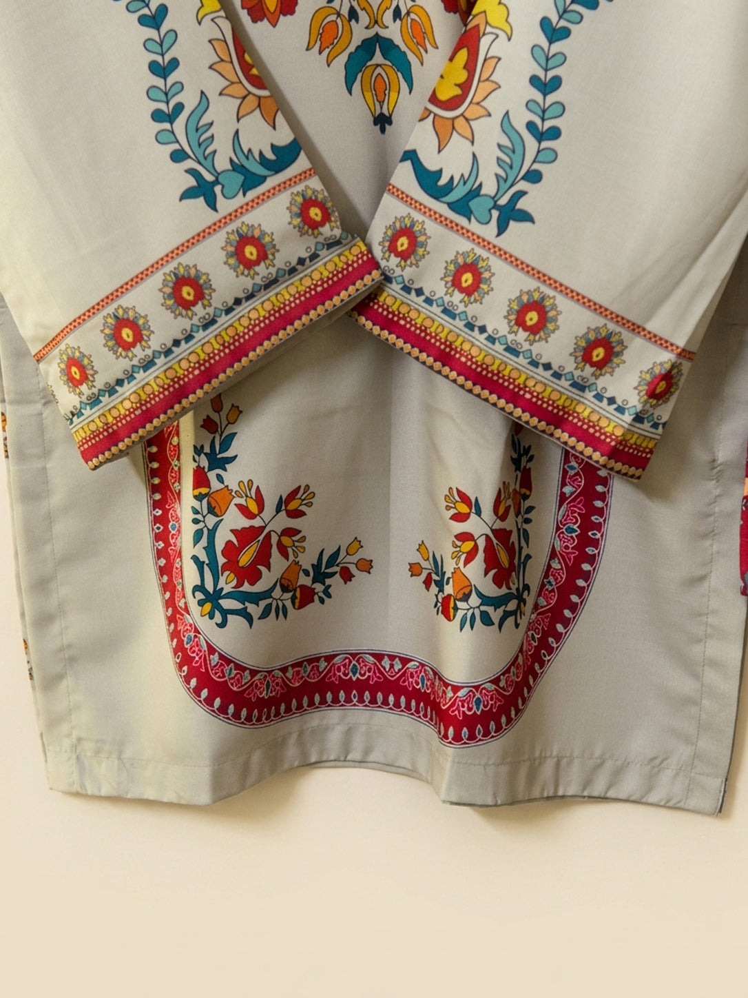 Beige Motif Swiss Lawn 2-piece women's co-ord set by Moosani Studio