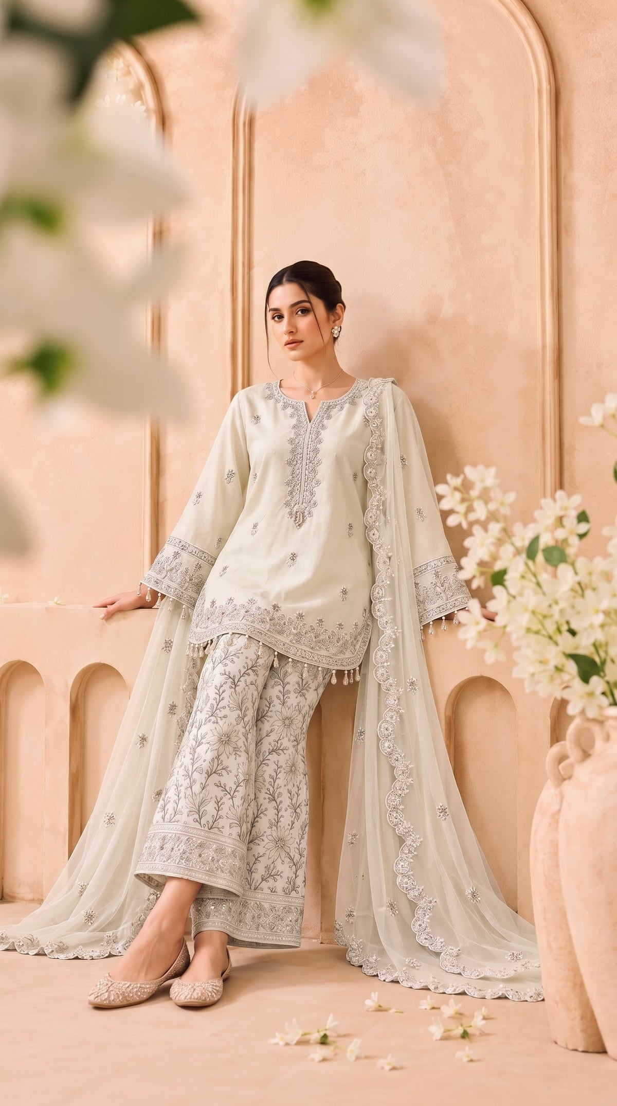 Zariya | 3-Piece-Suit Viscose Embroidery Collection | Butter Cream