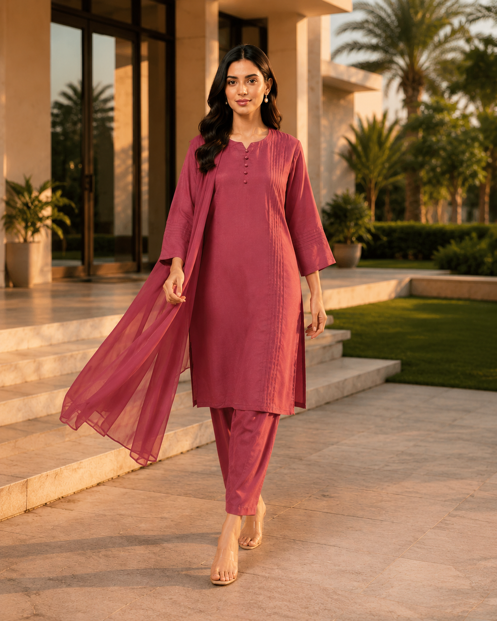Luxury Raw Silk 3-Piece Suit – Dusty Rose