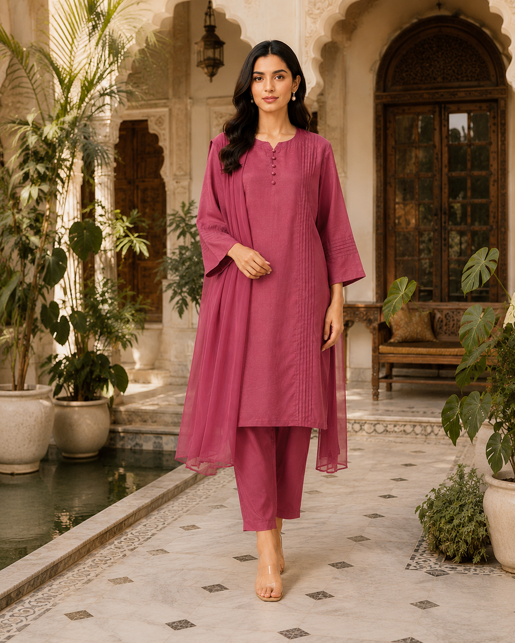 Luxury Raw Silk 3-Piece Suit – Dusty Rose