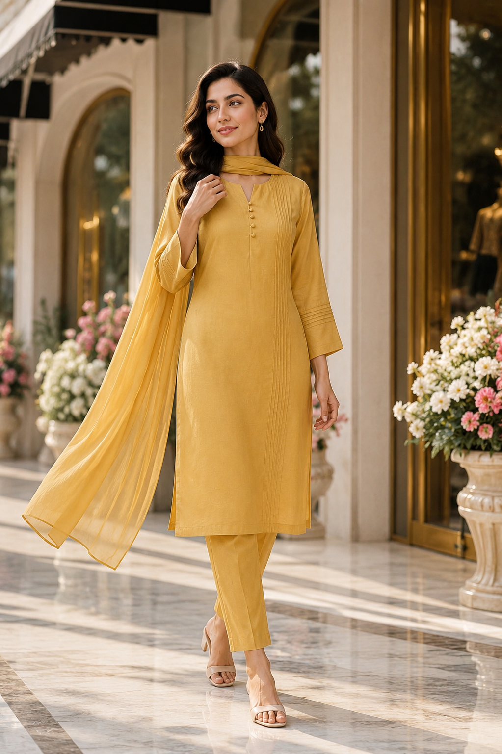 Luxury Raw Silk 3-Piece Suit – Soft Gold