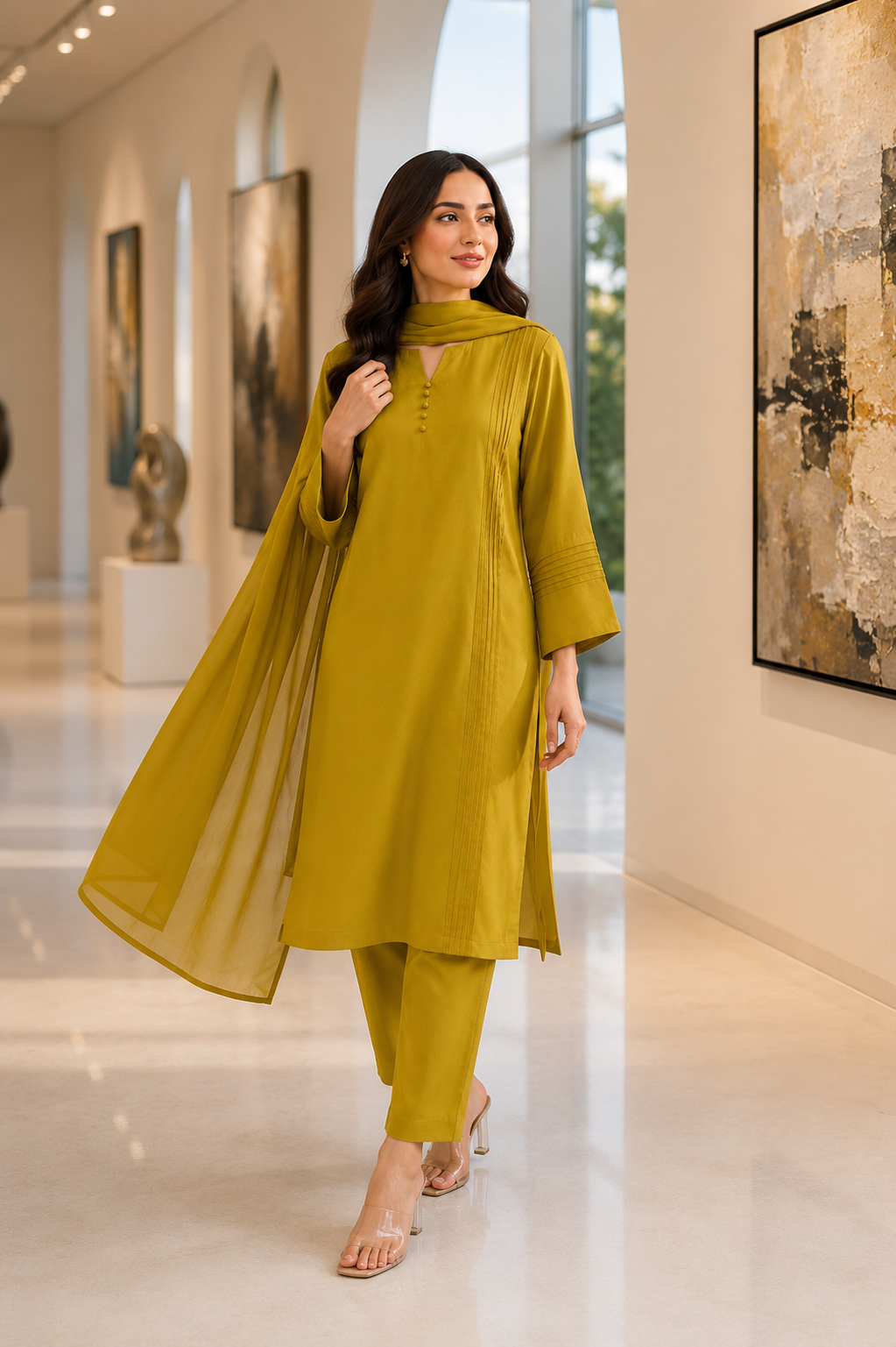 Luxury Raw Silk 3-Piece Suit – Olive Gold