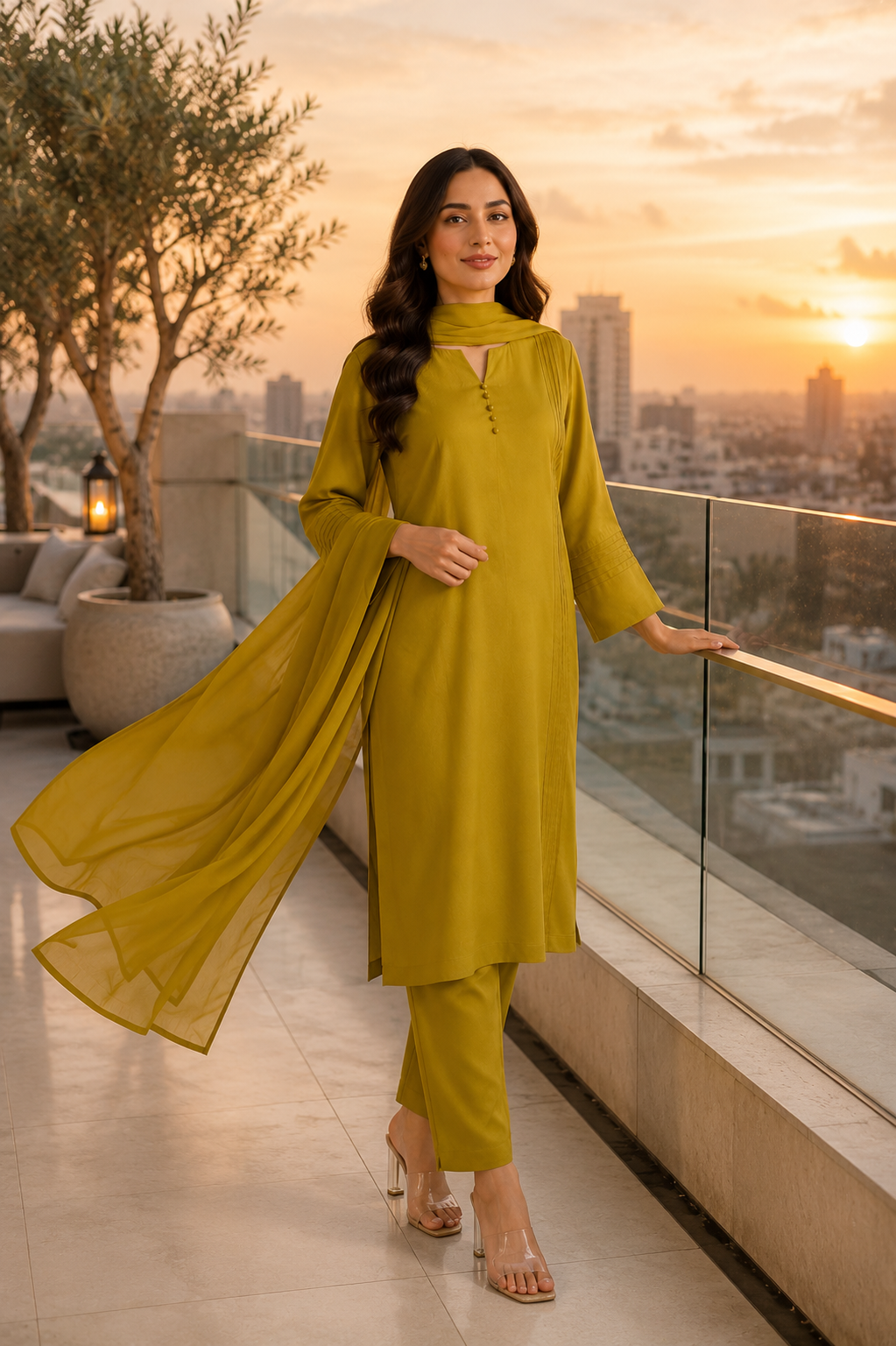 Luxury Raw Silk 3-Piece Suit – Olive Gold