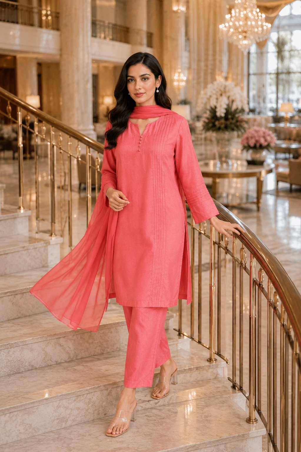 Luxury Raw Silk 3-Piece Suit – Peach Blossom