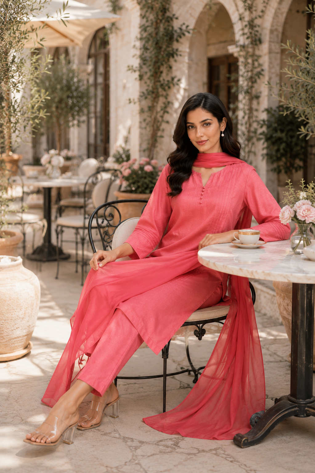 Luxury Raw Silk 3-Piece Suit – Peach Blossom
