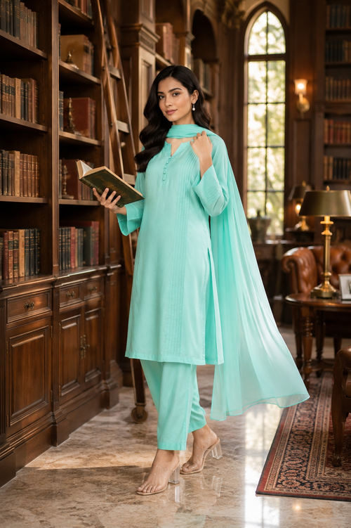 Luxury Raw Silk 3-Piece Suit – Mint Green
