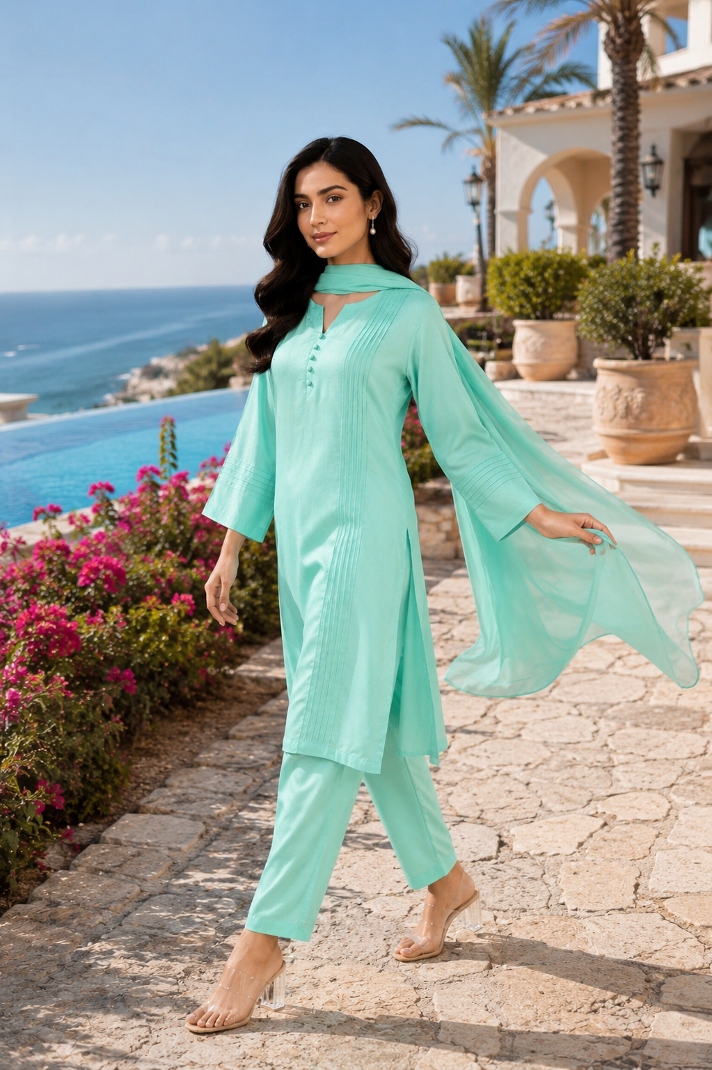Luxury Raw Silk 3-Piece Suit – Mint Green