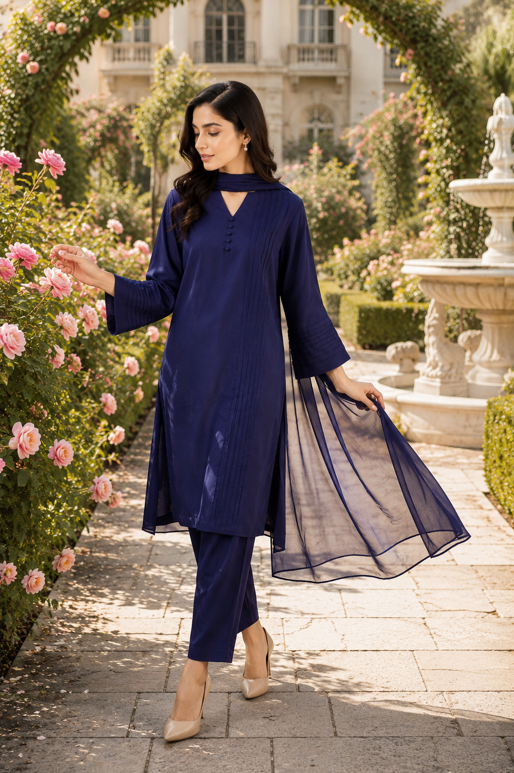 Luxury Raw Silk 3-Piece Suit – Navy Blue