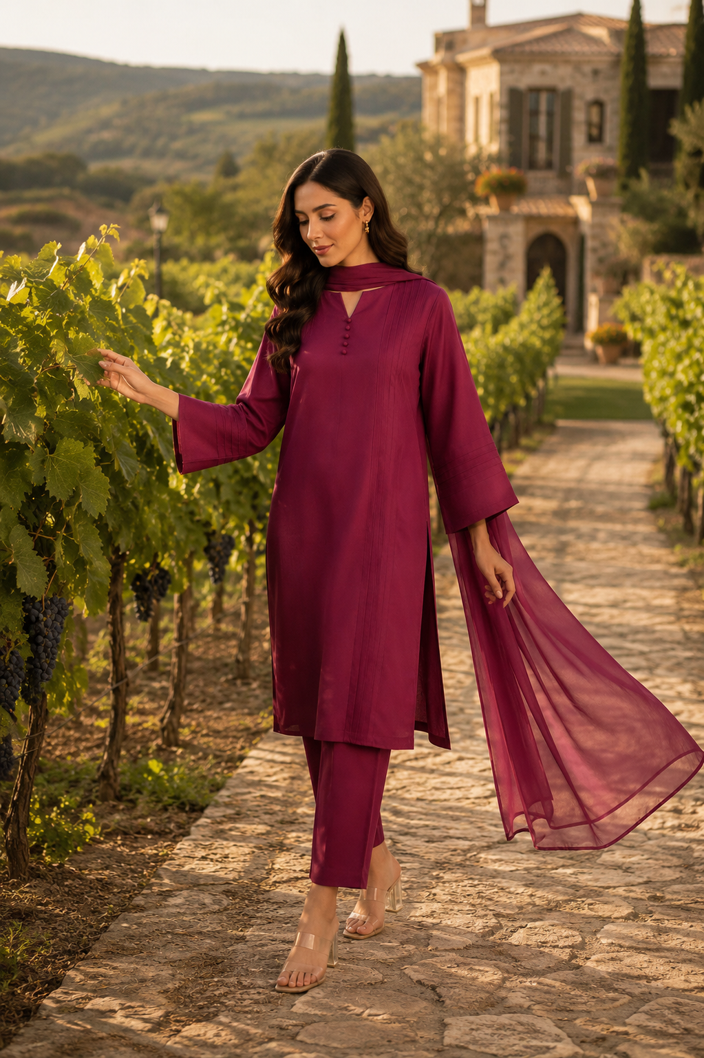 Luxury Raw Silk 3-Piece Suit – Deep Crimson