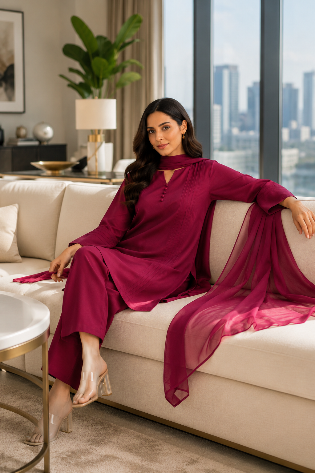 Luxury Raw Silk 3-Piece Suit – Deep Crimson