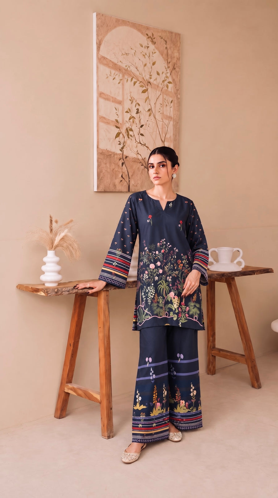 Swiss Lawn 2-Piece-Co-Ord Set | Navy Floral