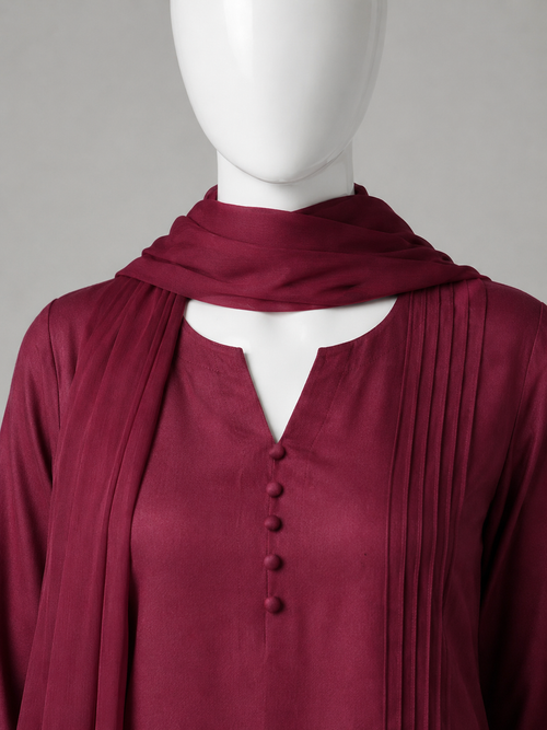 Luxury Raw Silk 3-Piece Suit – Deep Crimson