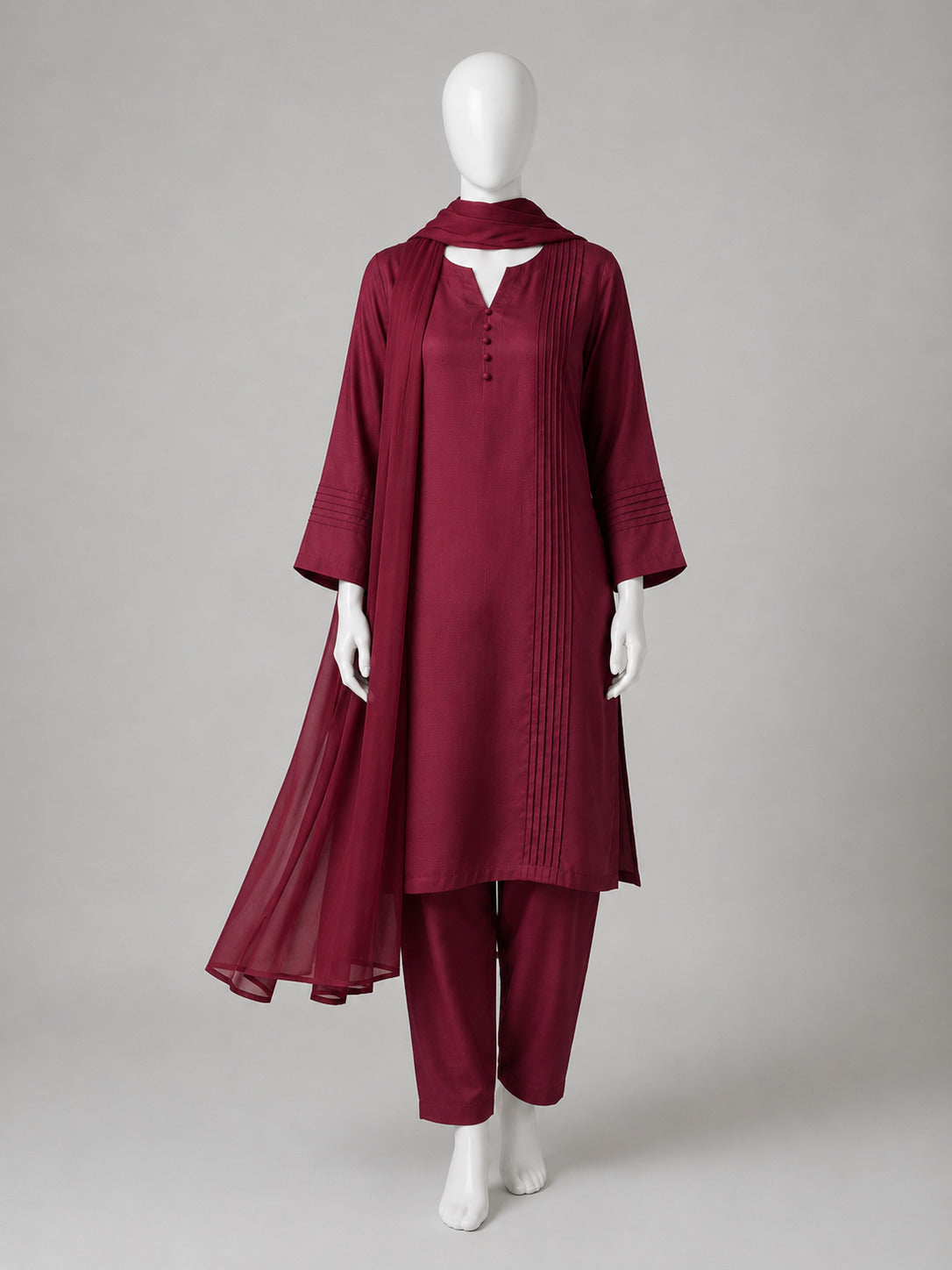 Luxury Raw Silk 3-Piece Suit – Deep Crimson