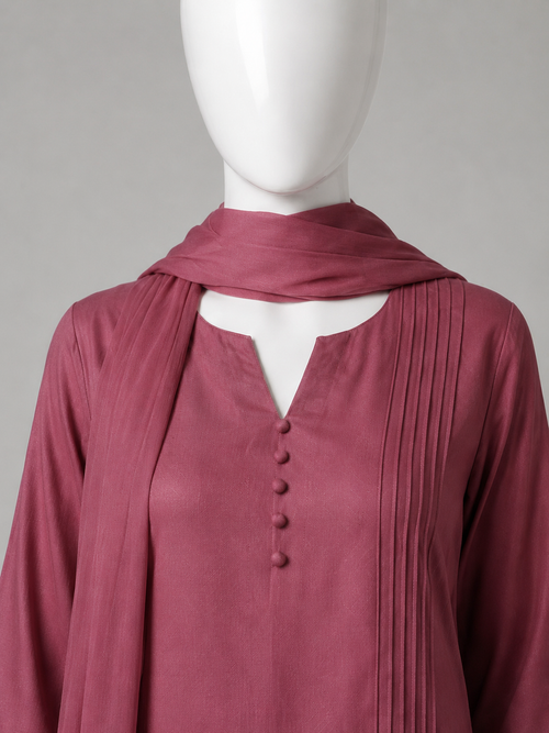 Luxury Raw Silk 3-Piece Suit – Dusty Rose